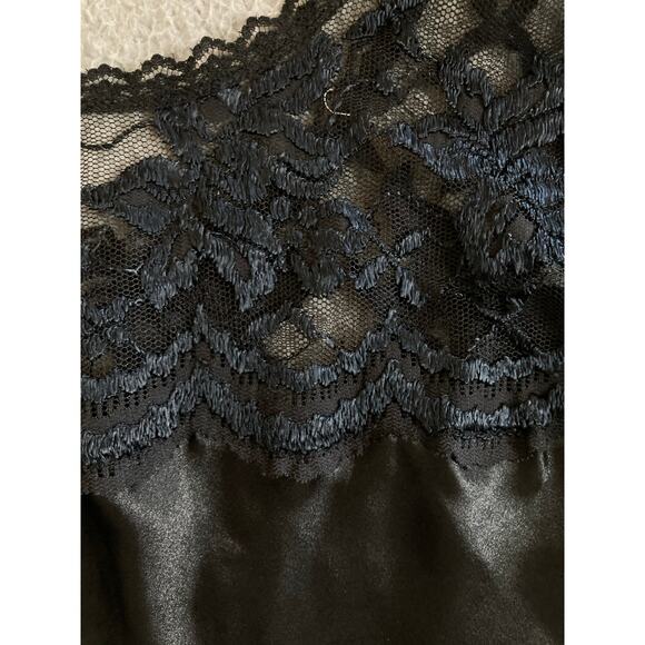 Vintage Cine Star Tank Top Small Satin Lace Round Neck Black Slip Cami Goth Y2K - Picture 5 of 14